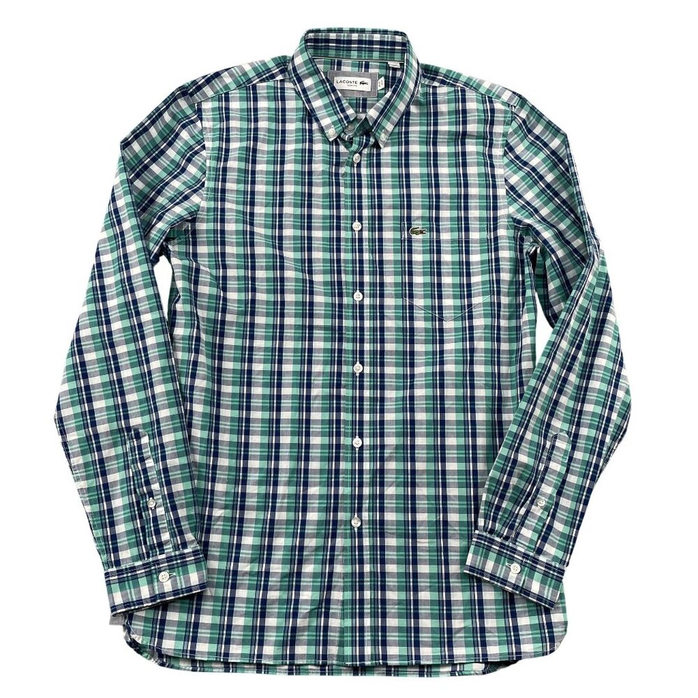 Lacoste Button Down Shirt Mens Medium / 40 Mint Blue White Plaid Preppy